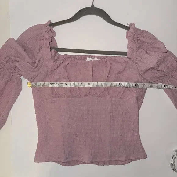 ASTR the Label Lilac Pink Puff Long Sleeve Ruched Bust Top Smocked Blouse sz M - Picture 9 of 13